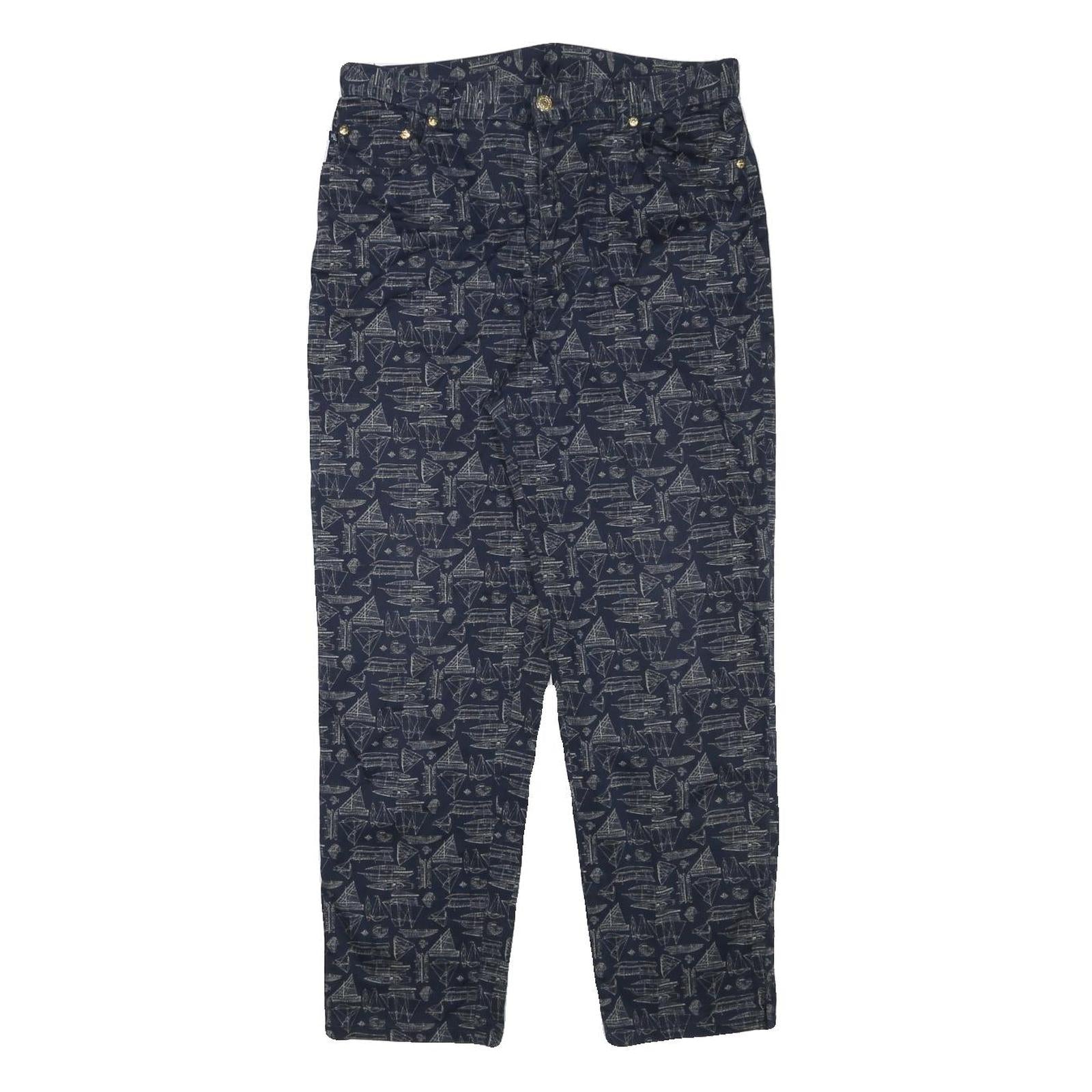 LAUREN RALPH LAUREN Womens Cotton Blend Navy & Grey Regular Fit Straight Leg