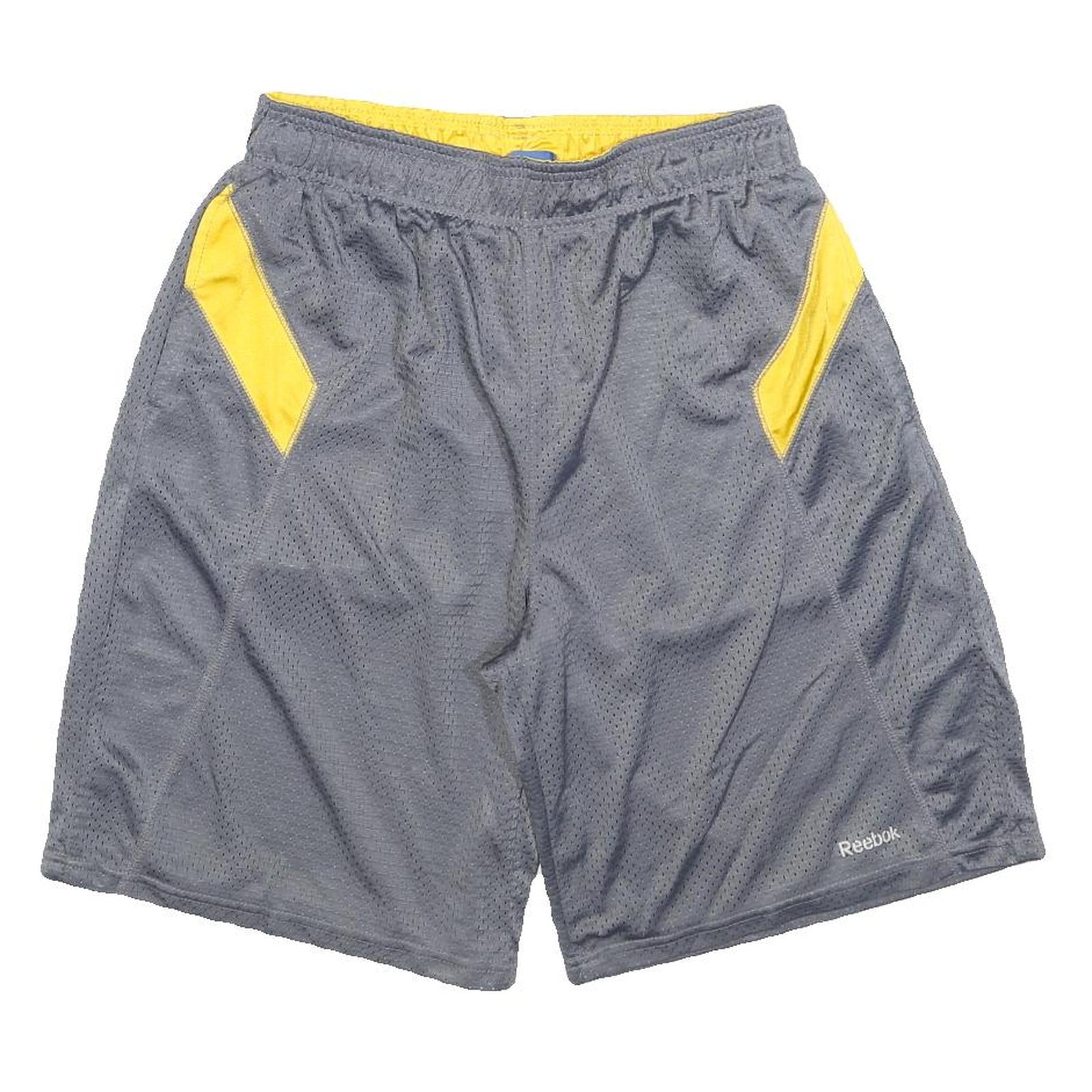 REEBOK Mens Shorts Grey & Yellow Sports Casual M W30 Mesh Gym Activewear