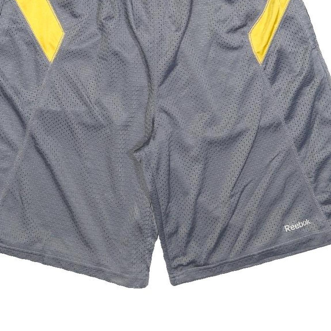 REEBOK Mens Shorts Grey & Yellow Sports Casual M W30 Mesh Gym Activewear