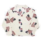 MANDAL BAY Womens White Red & Blue Flag Print Jacket XL Polyester Fleece Zip Up