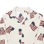MANDAL BAY Womens White Red & Blue Flag Print Jacket XL Polyester Fleece Zip Up