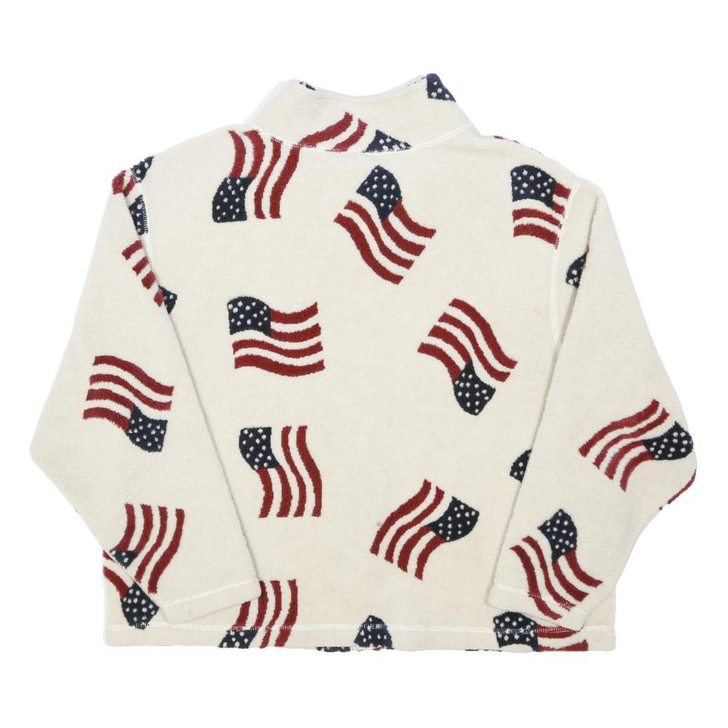 MANDAL BAY Womens White Red & Blue Flag Print Jacket XL Polyester Fleece Zip Up