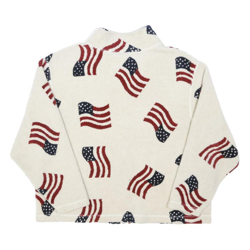 MANDAL BAY Womens White Red & Blue Flag Print Jacket XL Polyester Fleece Zip Up