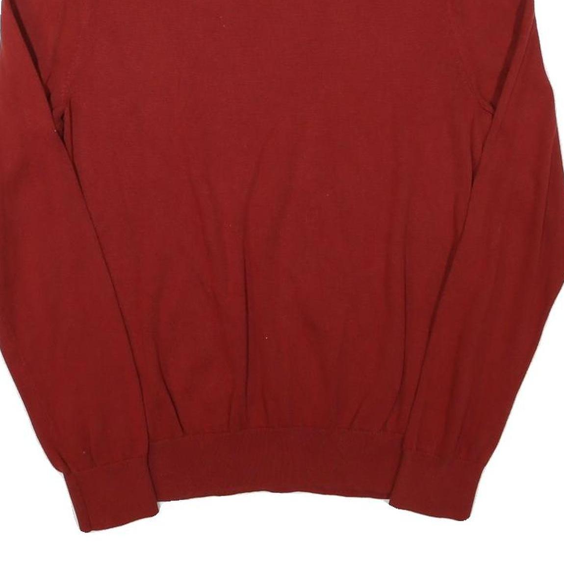 TOMMY HILFIGER Mens Red Plain Cotton Blend Jumper Crew Neck M Classic Knitwear