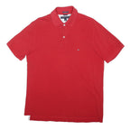 TOMMY HILFIGER Mens Red Short Sleeve Plain L Polo Shirt Cotton Blend