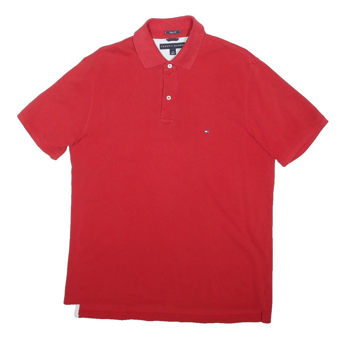 TOMMY HILFIGER Mens Red Short Sleeve Plain L Polo Shirt Cotton Blend