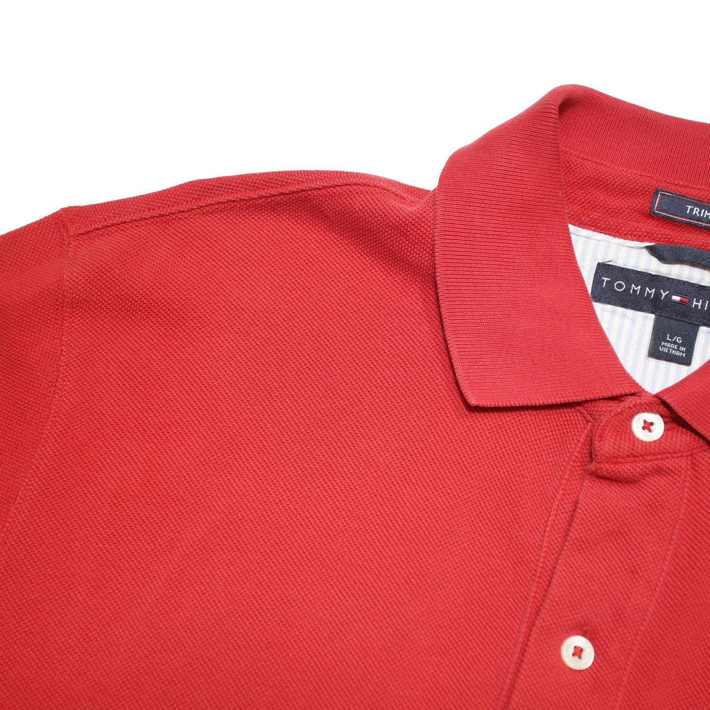TOMMY HILFIGER Mens Red Short Sleeve Plain L Polo Shirt Cotton Blend
