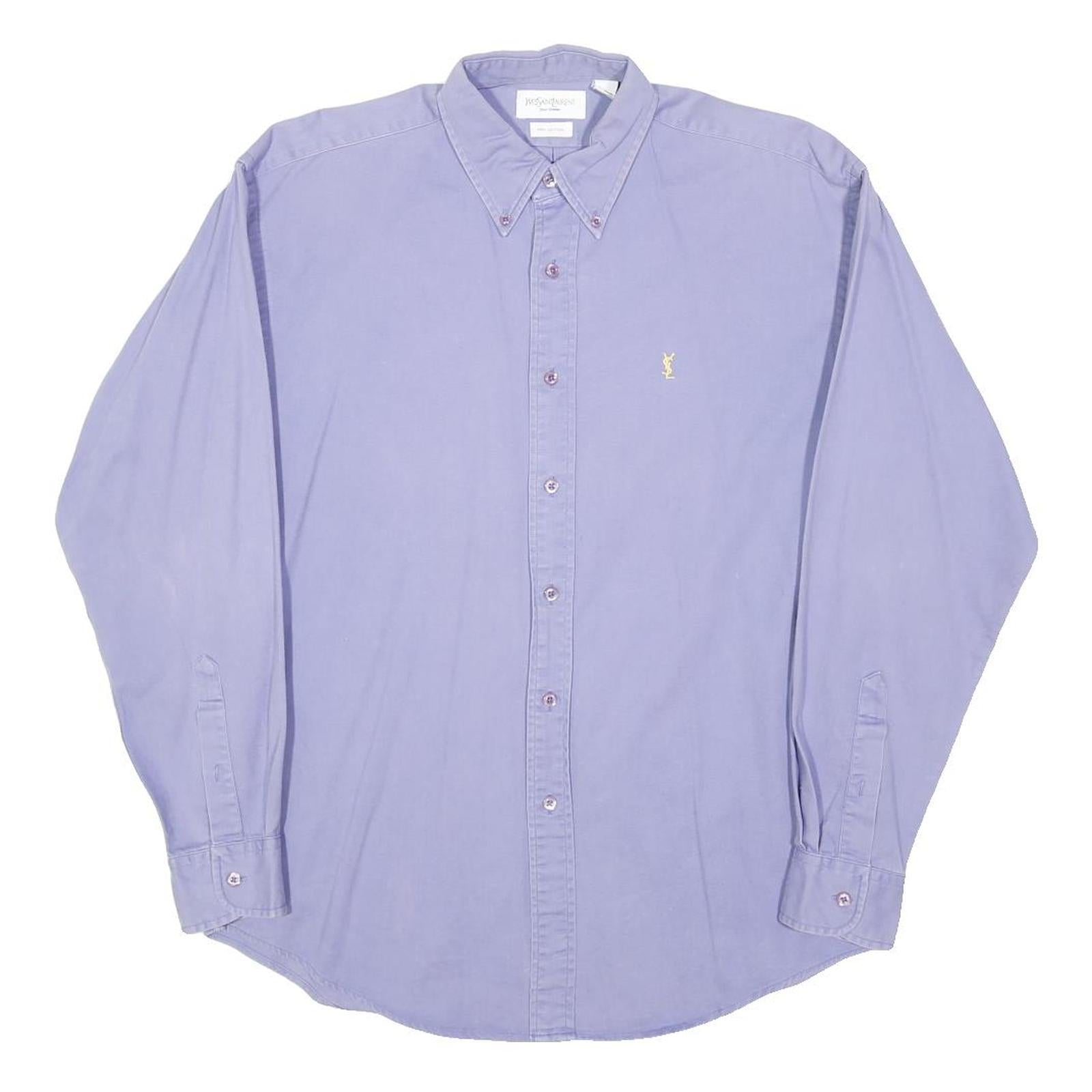 YVES SAINT LAURENT Mens Purple Shirt M Button-Down Collar Cotton Blend Classic