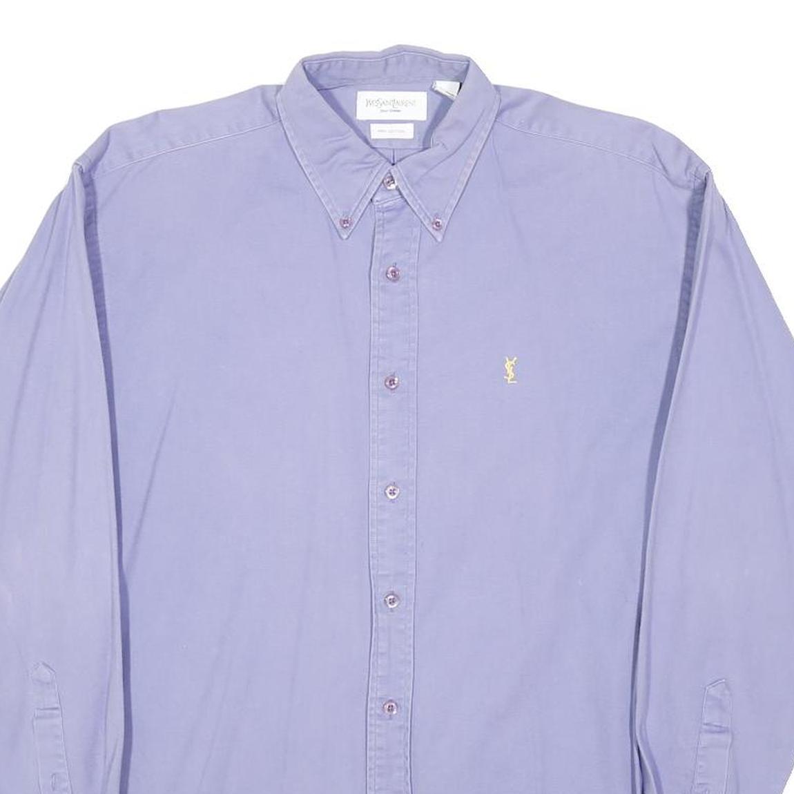 YVES SAINT LAURENT Mens Purple Shirt M Button-Down Collar Cotton Blend Classic