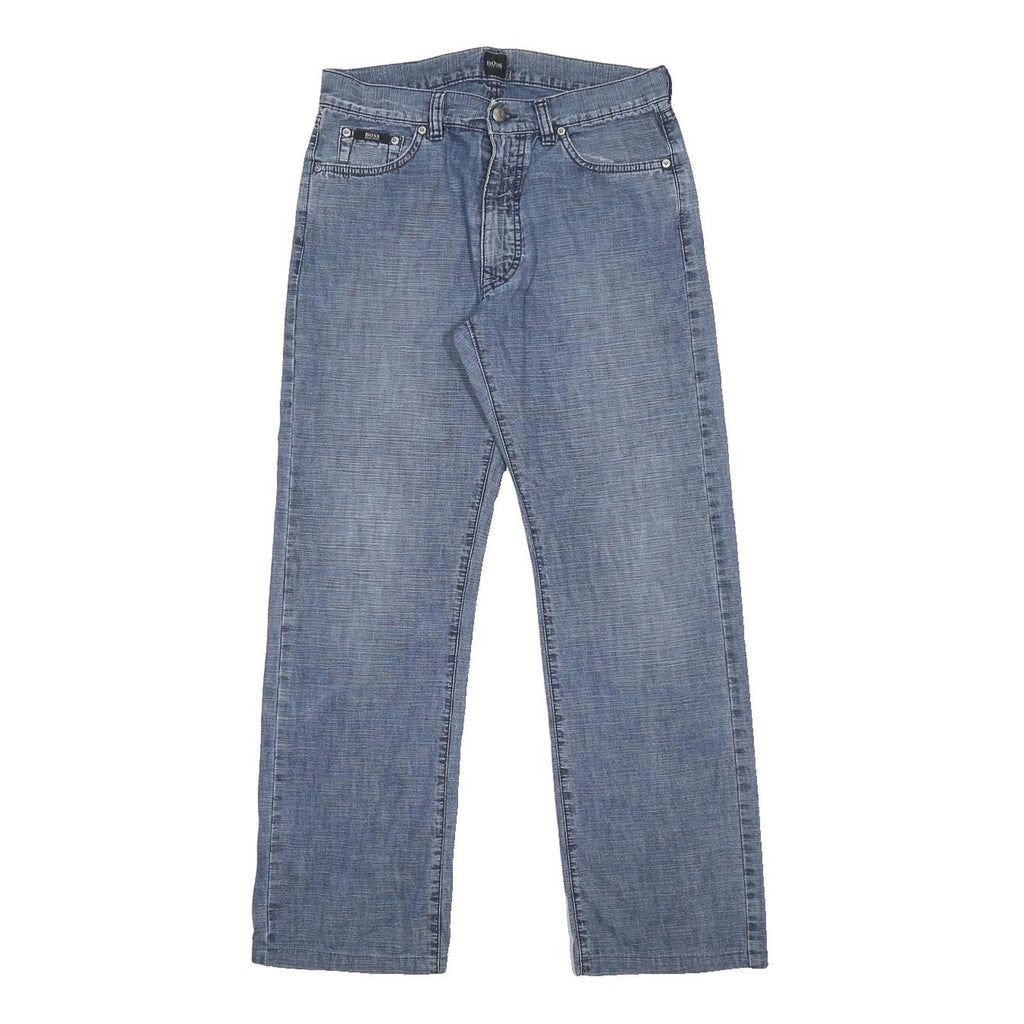 BOSS HUGO BOSS Mens Regular Fit Blue Denim Jeans W32 L29 Classic Cotton Zip