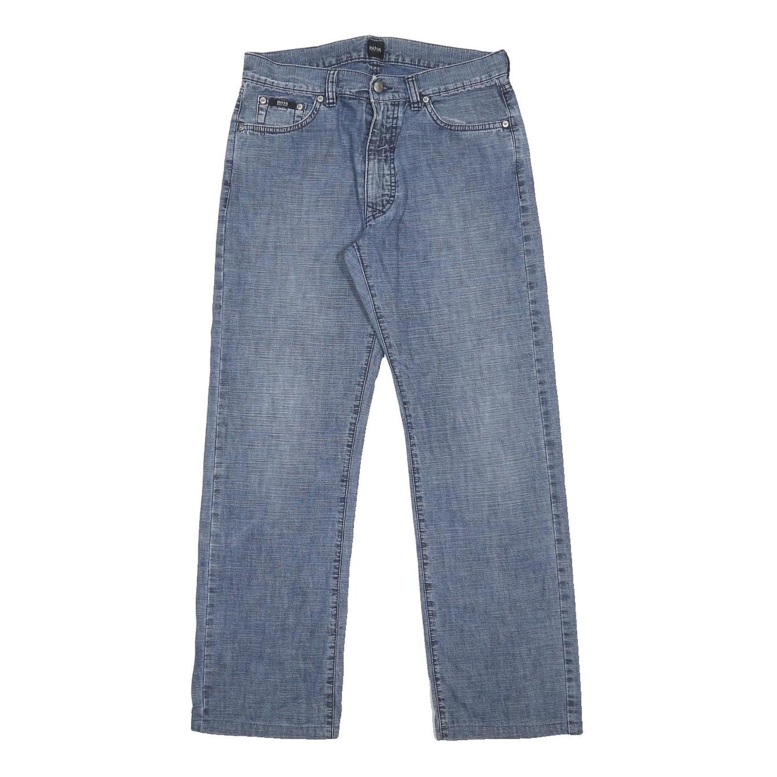 BOSS HUGO BOSS Mens Regular Fit Blue Denim Jeans W32 L29 Classic Cotton Zip