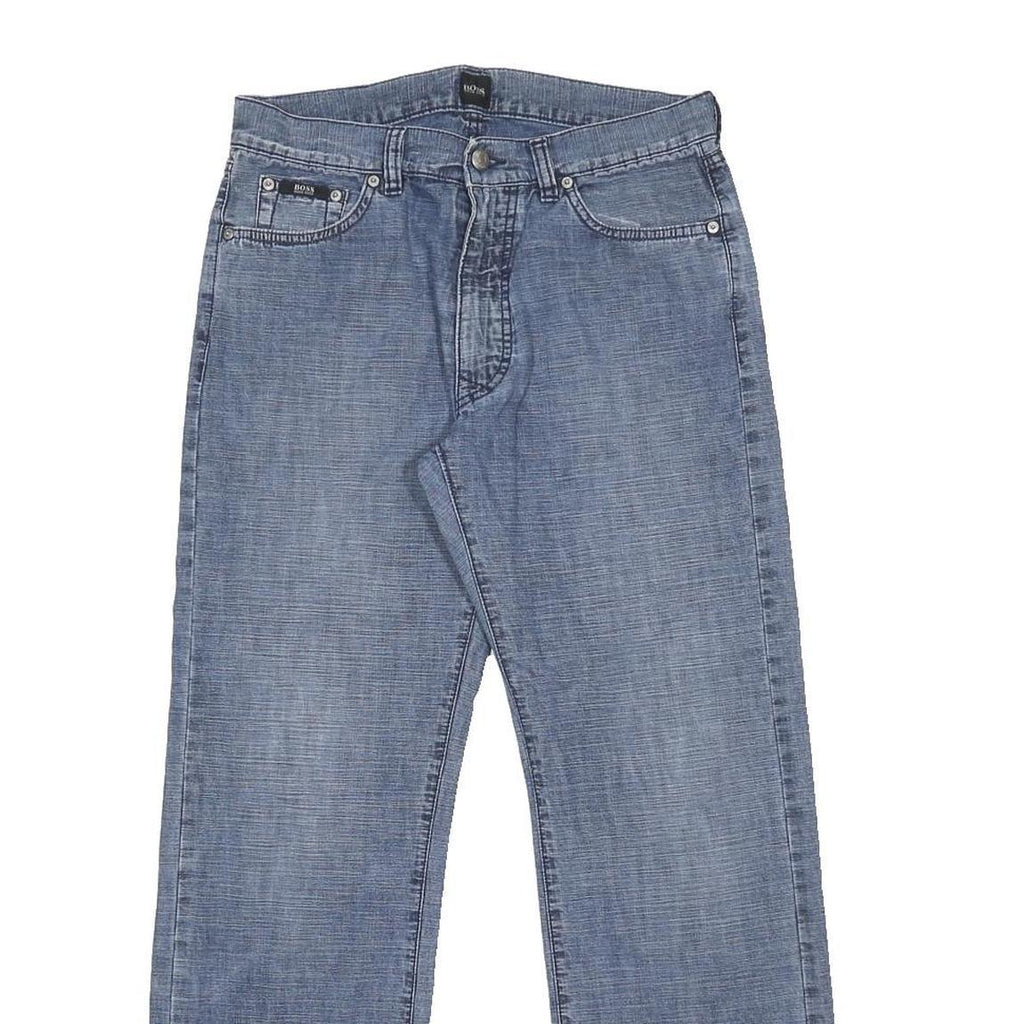 BOSS HUGO BOSS Mens Regular Fit Blue Denim Jeans W32 L29 Classic Cotton Zip