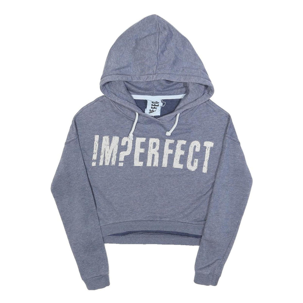 IMPERFECT Womens Blue Heather Hoodie S Cotton Blend Pullover Cropped Hooded