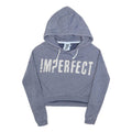 IMPERFECT Womens Blue Heather Hoodie S Cotton Blend Pullover Cropped Hooded