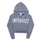 IMPERFECT Womens Blue Heather Hoodie S Cotton Blend Pullover Cropped Hooded