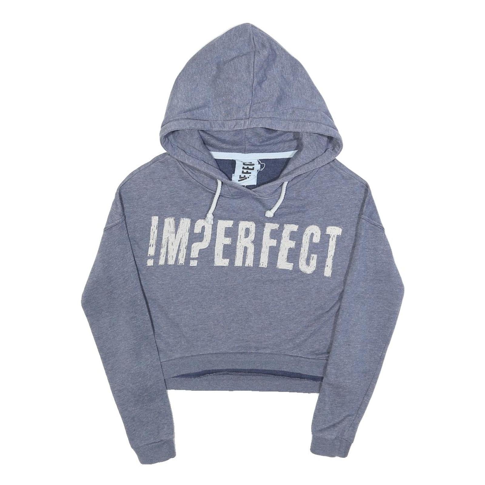 IMPERFECT Womens Blue Heather Hoodie S Cotton Blend Pullover Cropped Hooded