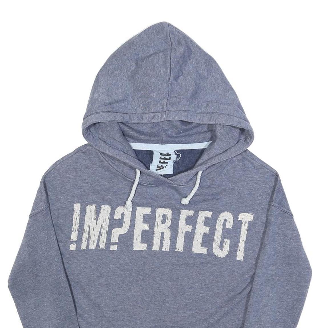 IMPERFECT Womens Blue Heather Hoodie S Cotton Blend Pullover Cropped Hooded