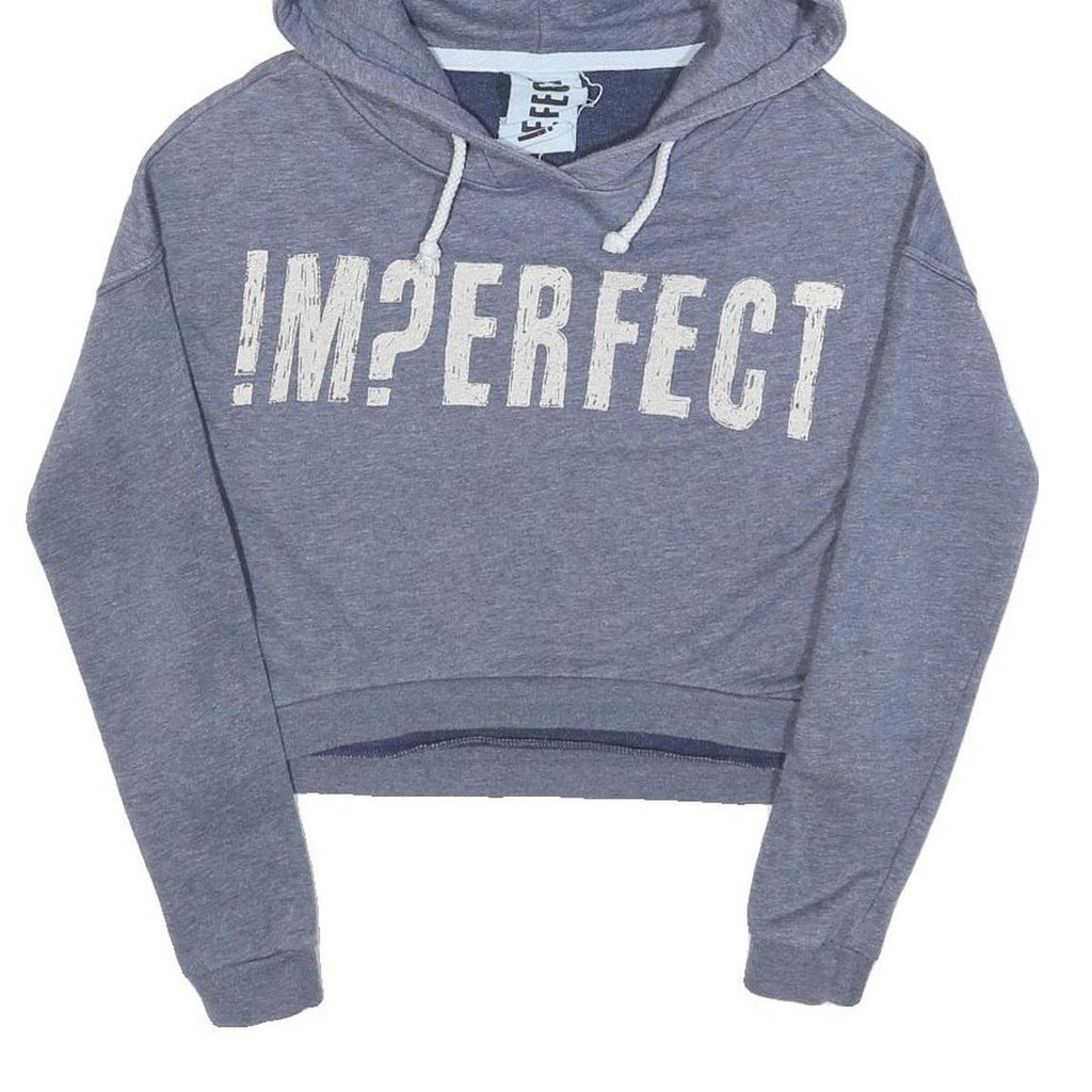 IMPERFECT Womens Blue Heather Hoodie S Cotton Blend Pullover Cropped Hooded