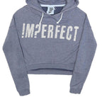 IMPERFECT Womens Blue Heather Hoodie S Cotton Blend Pullover Cropped Hooded