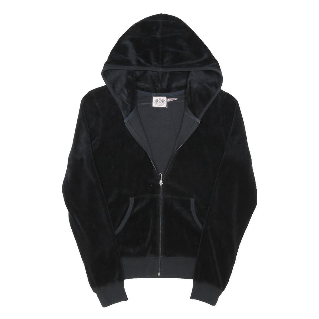 JUICY COUTURE Womens Black Velvet Zip Up Hoodie XL Polyester Blend Plain Zipped