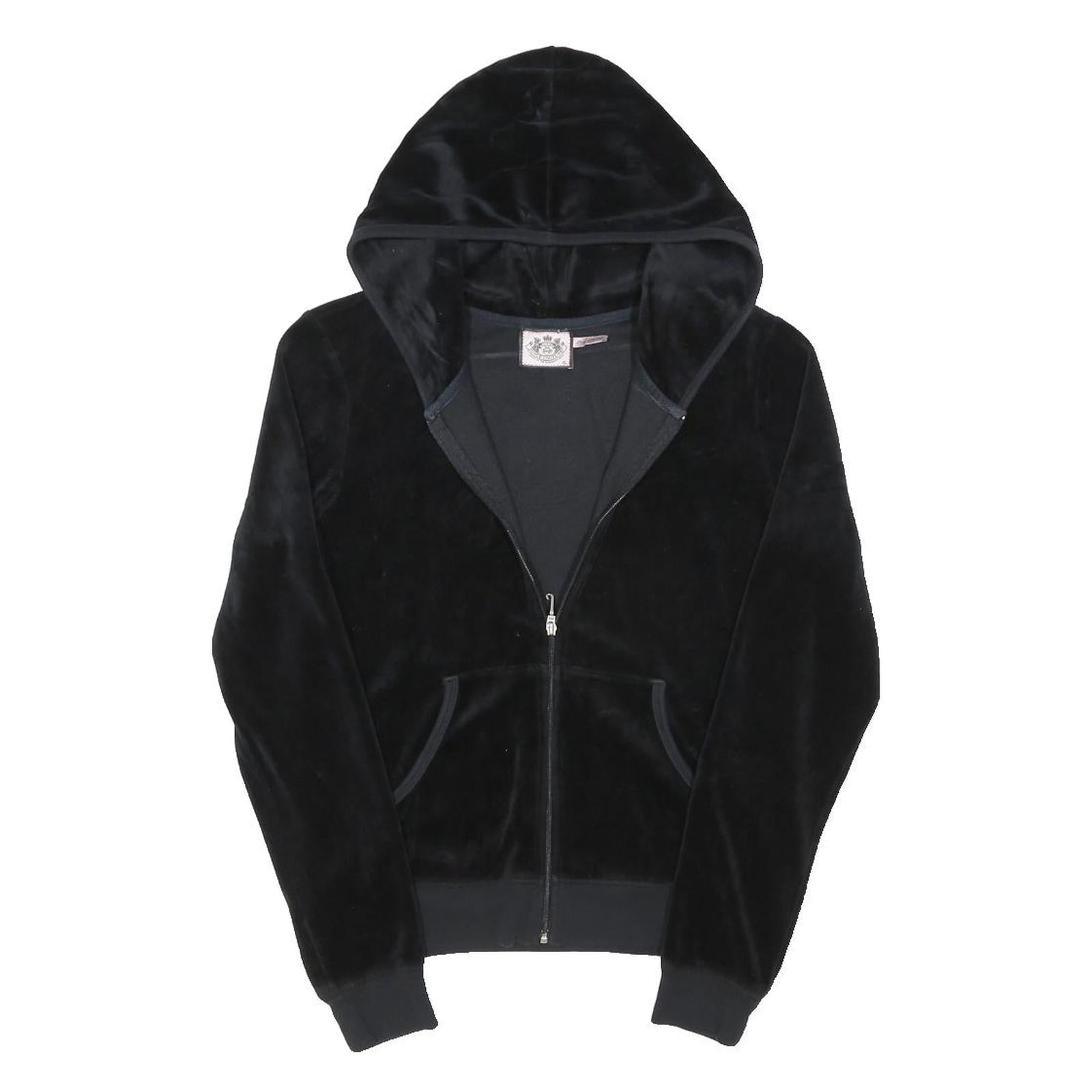 JUICY COUTURE Womens Black Velvet Zip Up Hoodie XL Polyester Blend Plain Zipped