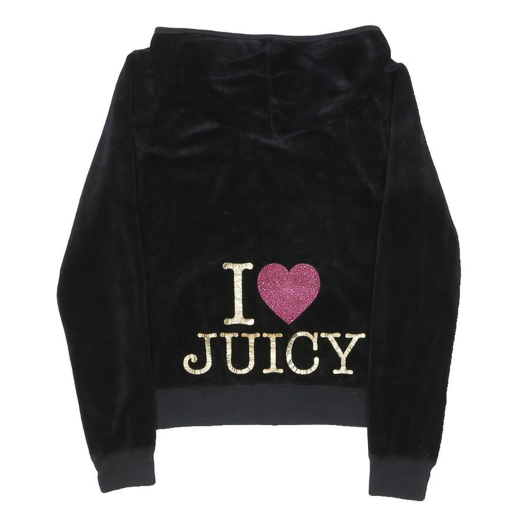 JUICY COUTURE Womens Black Velvet Zip Up Hoodie XL Polyester Blend Plain Zipped