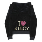 JUICY COUTURE Womens Black Velvet Zip Up Hoodie XL Polyester Blend Plain Zipped