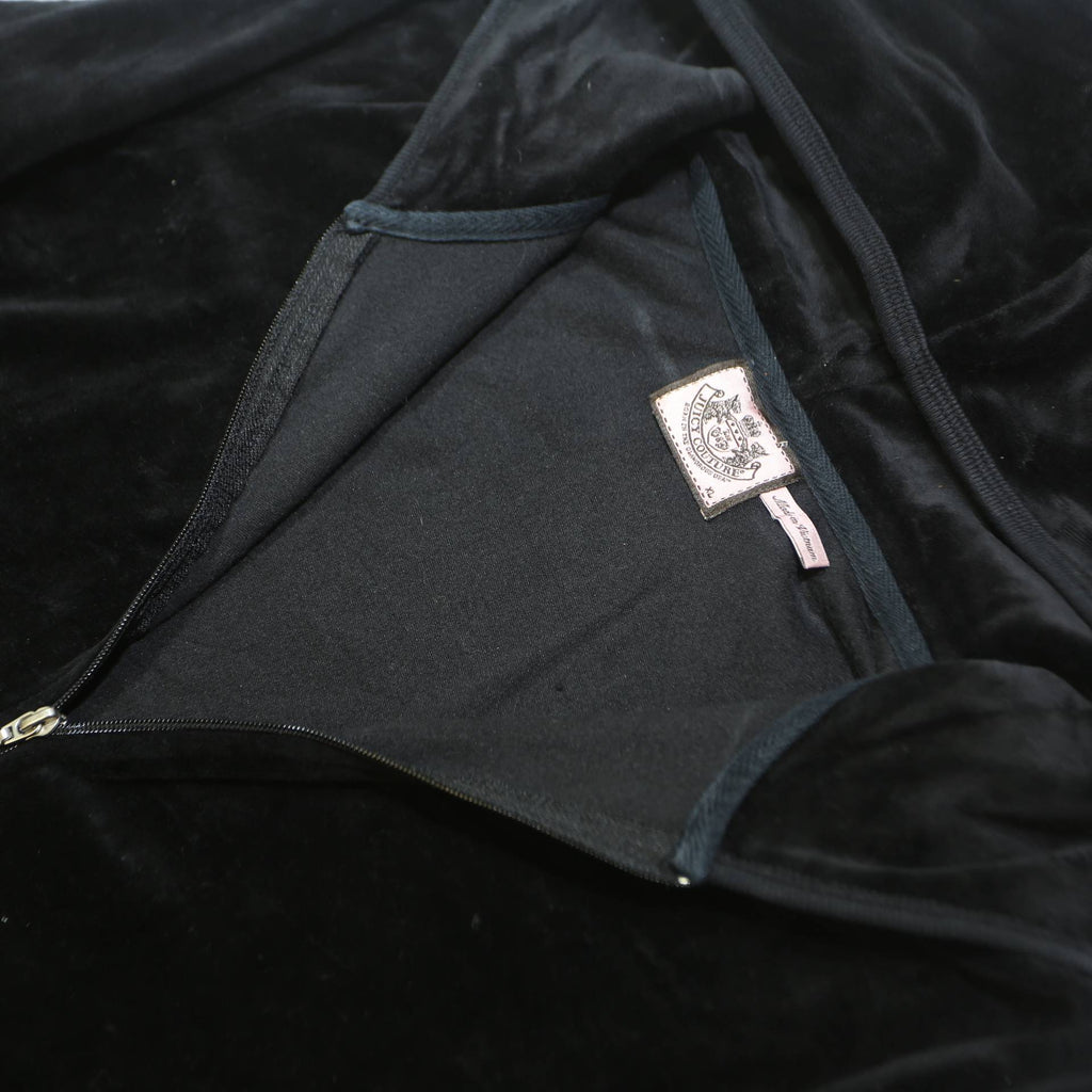 JUICY COUTURE Womens Black Velvet Zip Up Hoodie XL Polyester Blend Plain Zipped