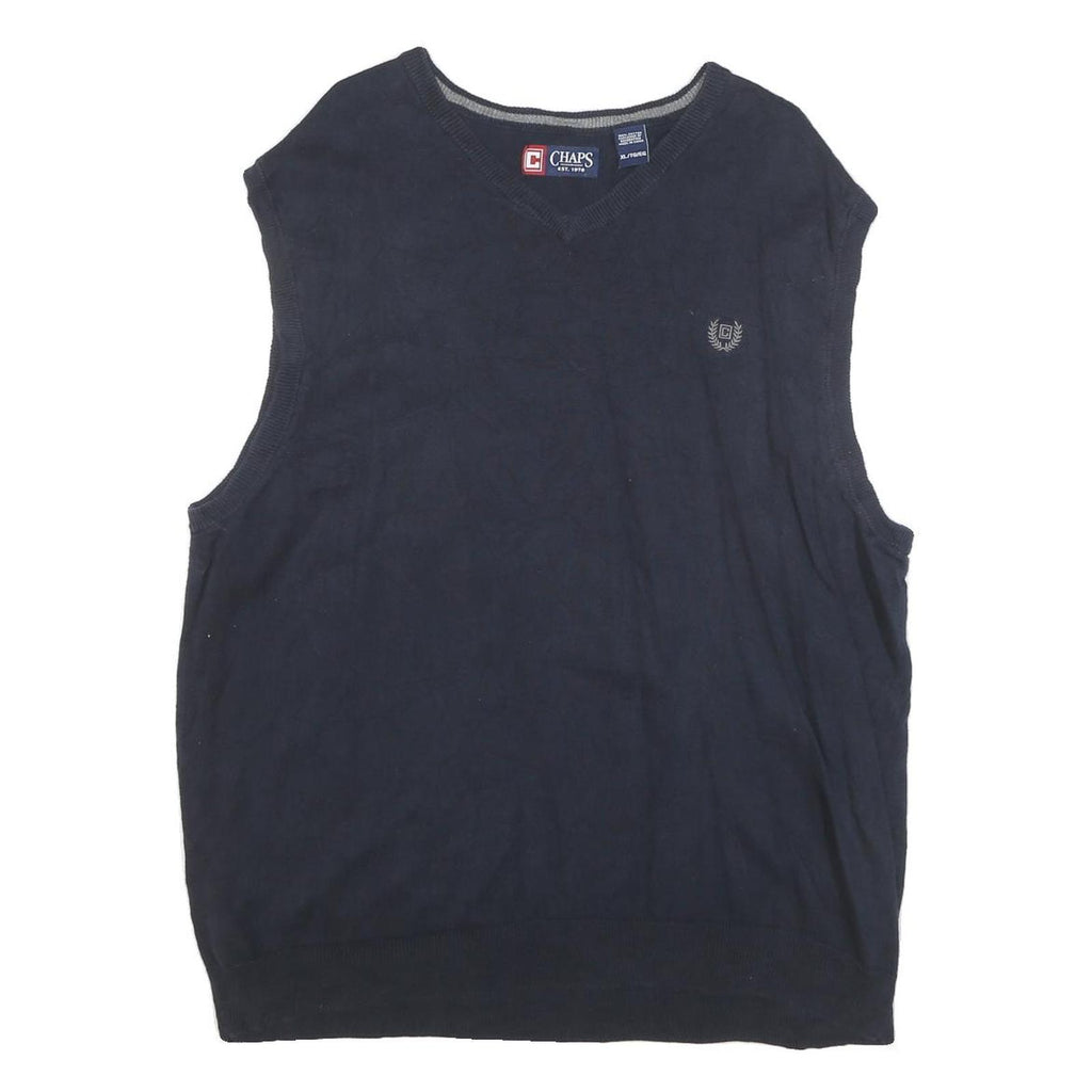 CHAPS Mens Navy Blue Plain Cotton Blend V-Neck Jumper XL Sleeveless Casual Knit