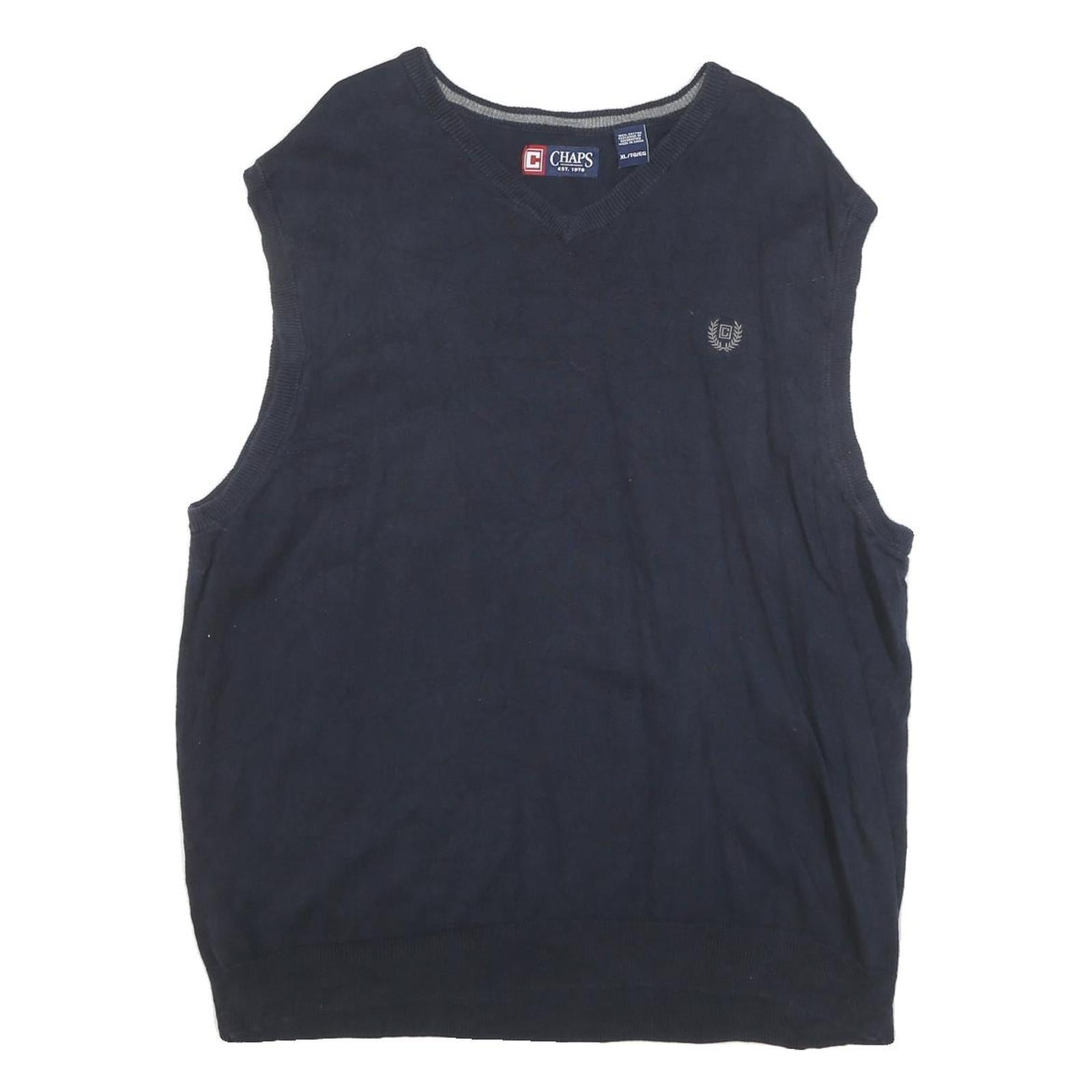 CHAPS Mens Navy Blue Plain Cotton Blend V-Neck Jumper XL Sleeveless Casual Knit