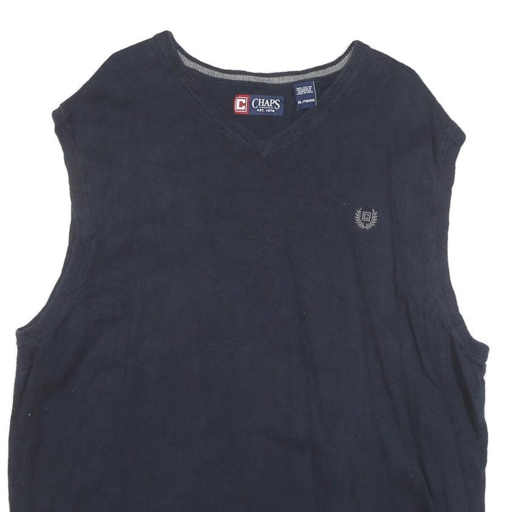 CHAPS Mens Navy Blue Plain Cotton Blend V-Neck Jumper XL Sleeveless Casual Knit