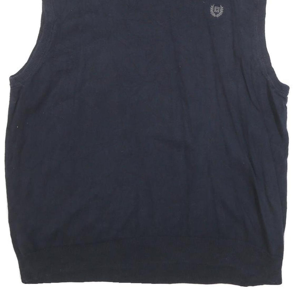 CHAPS Mens Navy Blue Plain Cotton Blend V-Neck Jumper XL Sleeveless Casual Knit