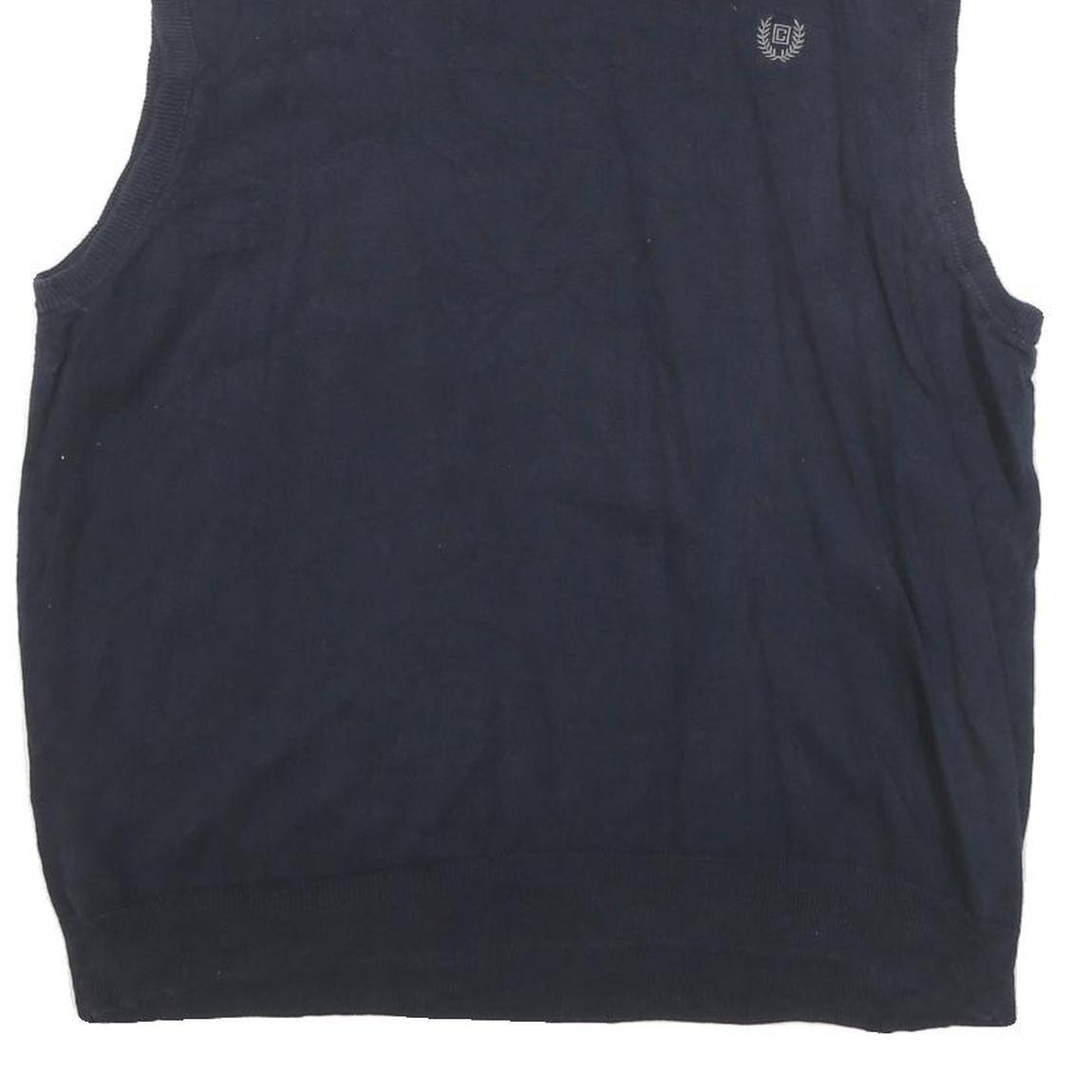 CHAPS Mens Navy Blue Plain Cotton Blend V-Neck Jumper XL Sleeveless Casual Knit