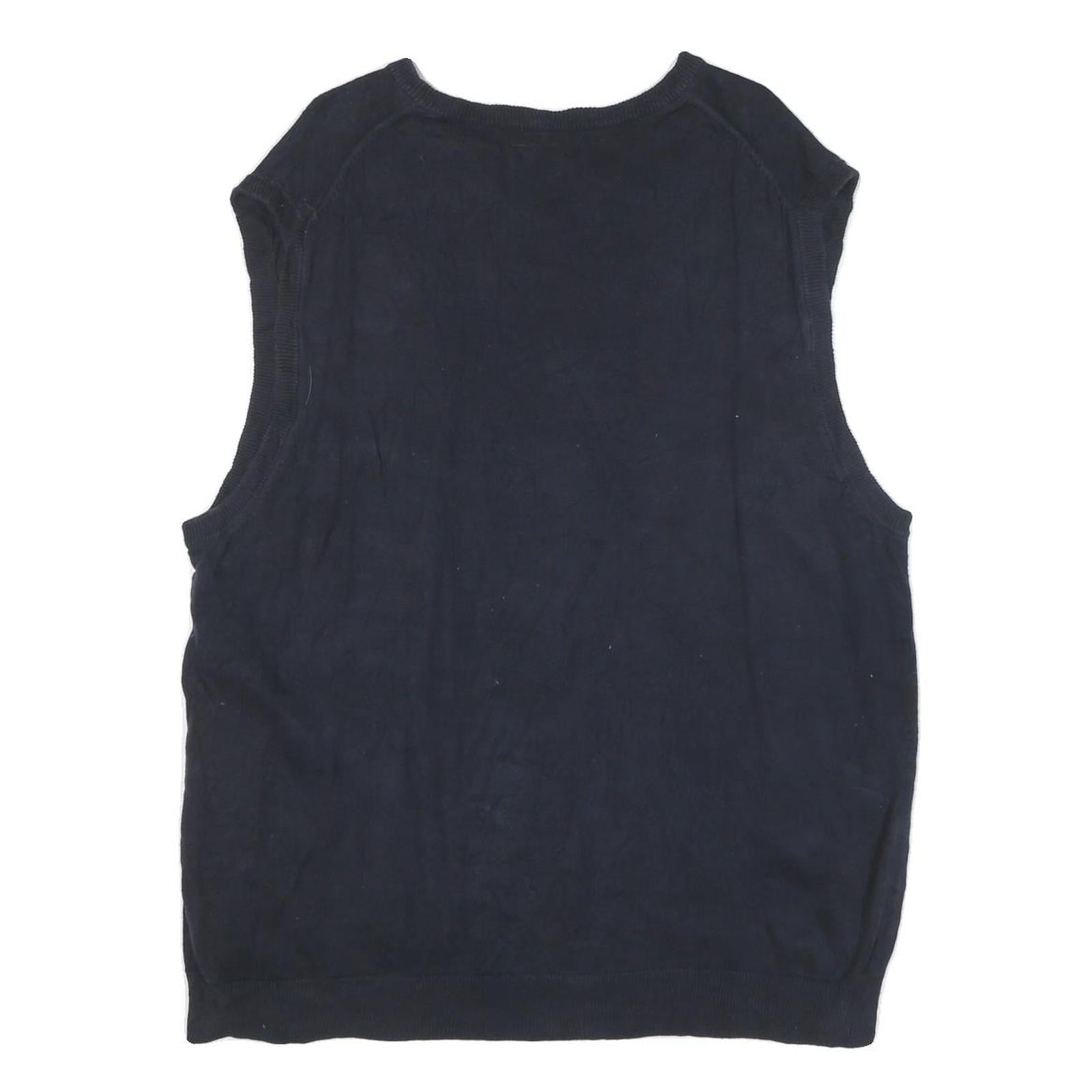 CHAPS Mens Navy Blue Plain Cotton Blend V-Neck Jumper XL Sleeveless Casual Knit