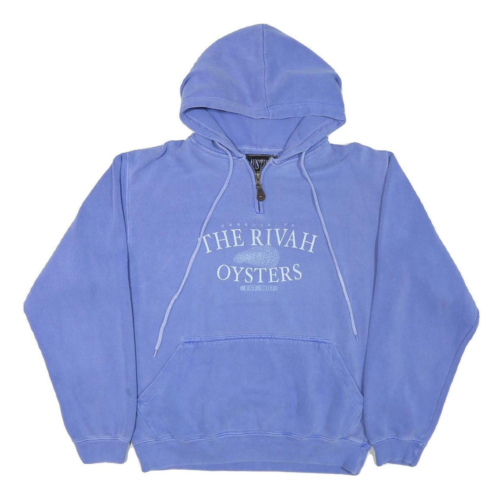 AUSTINS Mens Blue Pullover Hoodie S The Rivah Oysters Print ¼ Zip Cotton Blend