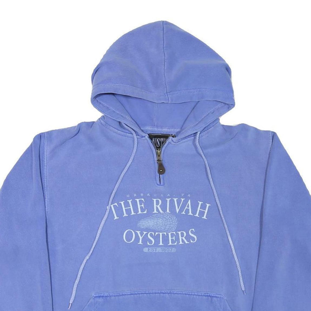 AUSTINS Mens Blue Pullover Hoodie S The Rivah Oysters Print ¼ Zip Cotton Blend