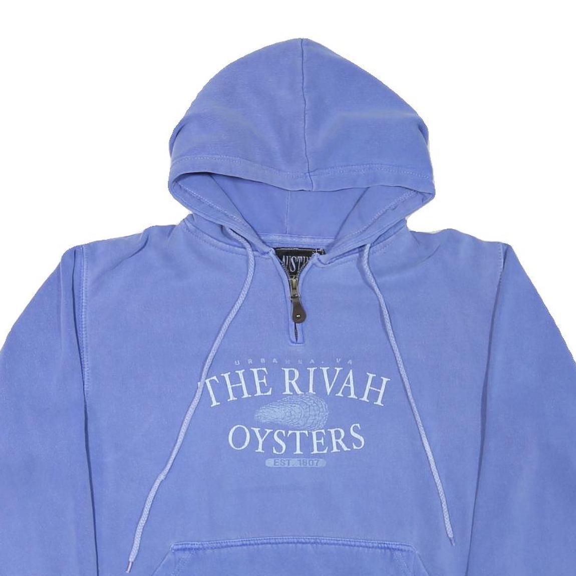 AUSTINS Mens Blue Pullover Hoodie S The Rivah Oysters Print ¼ Zip Cotton Blend