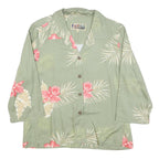 LA CABANA Womens Green & Pink Floral Rayon Shirt Long Sleeve Collared L Relaxed