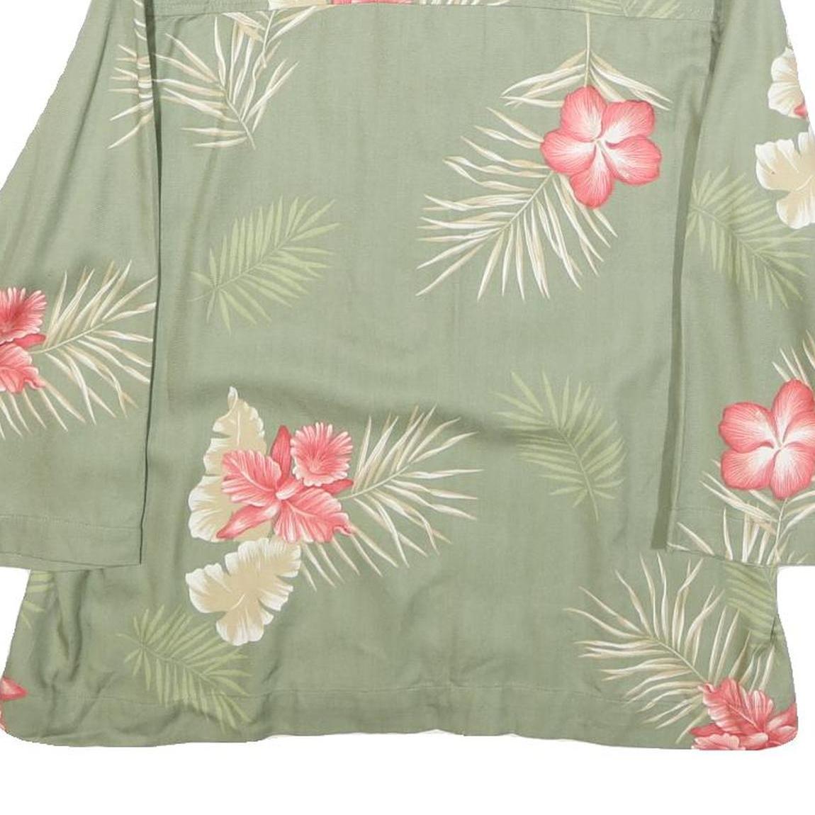 LA CABANA Womens Green & Pink Floral Rayon Shirt Long Sleeve Collared L Relaxed