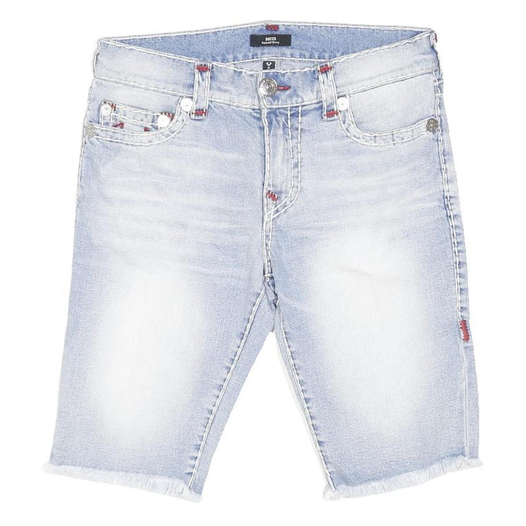 TRUE RELIGION Mens Shorts Blue Casual Denim M W32 Jeans Cut-Off Frayed Hem