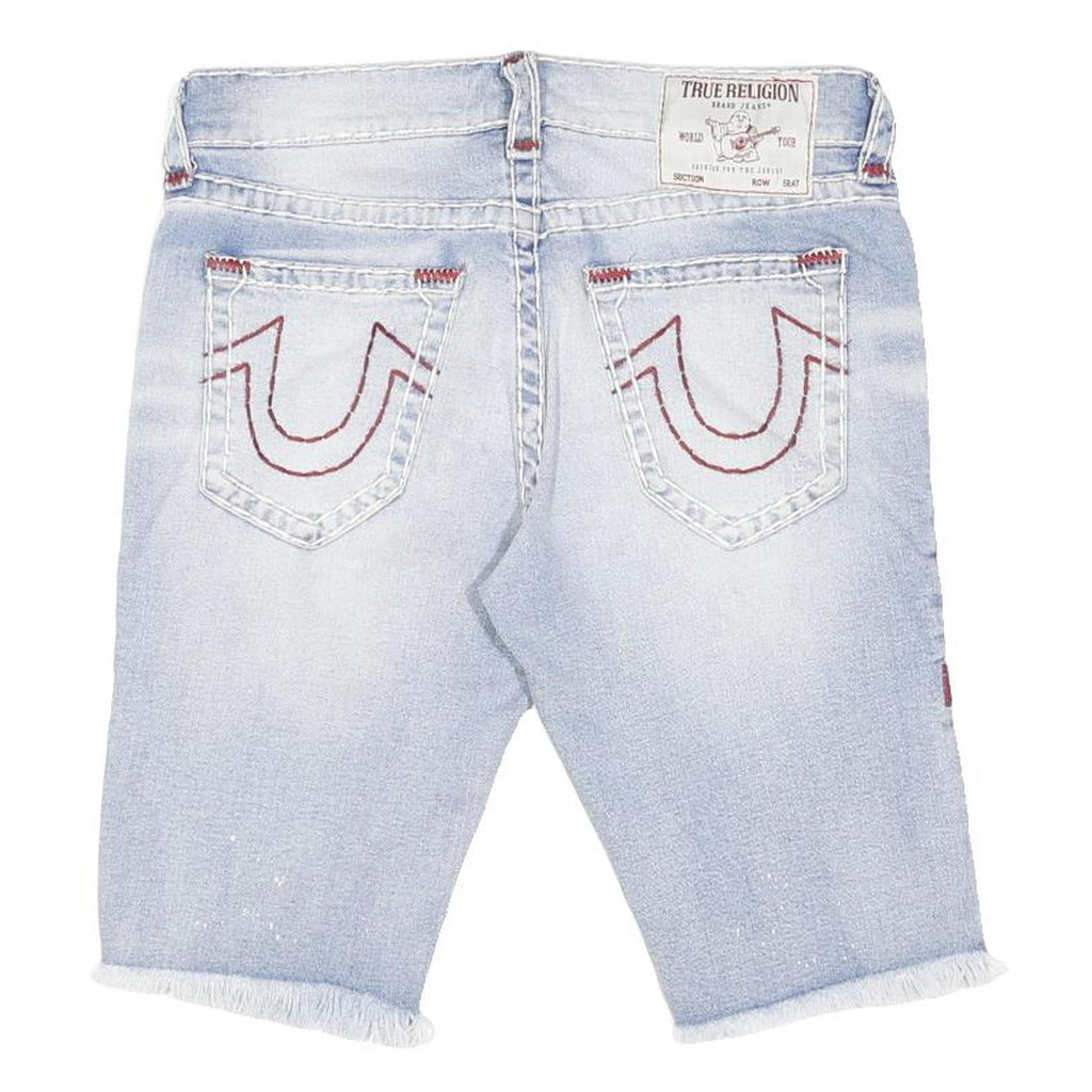 TRUE RELIGION Mens Shorts Blue Casual Denim M W32 Jeans Cut-Off Frayed Hem