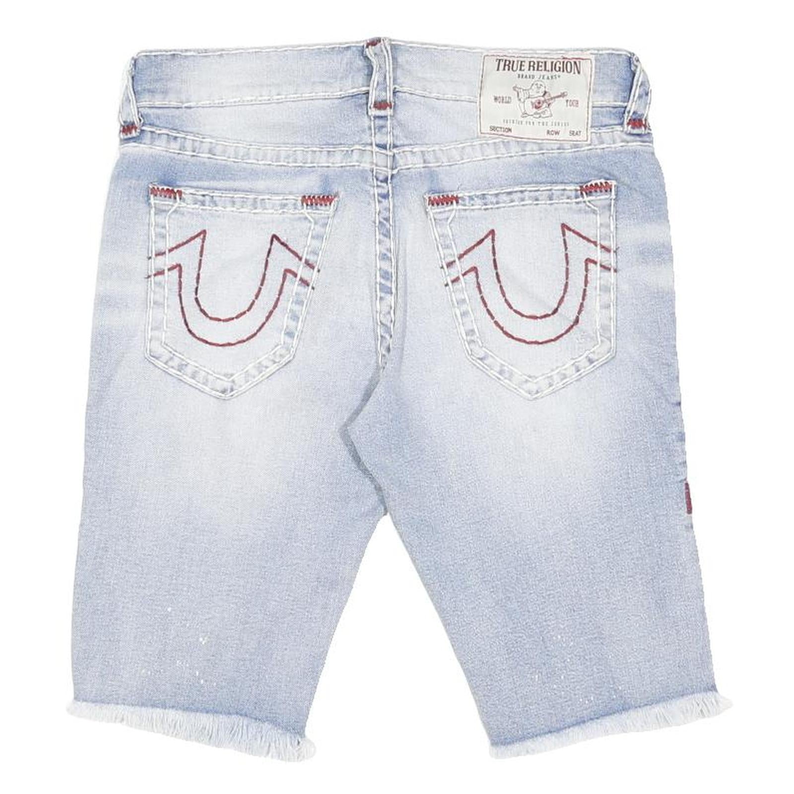 TRUE RELIGION Mens Shorts Blue Casual Denim M W32 Jeans Cut-Off Frayed Hem