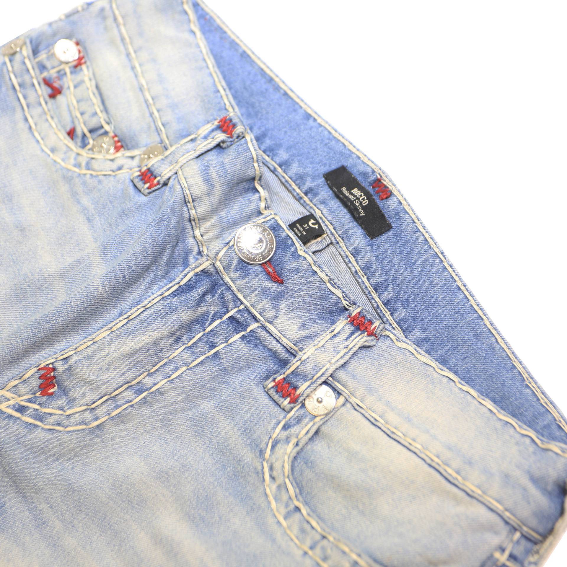 TRUE RELIGION Mens Shorts Blue Casual Denim M W32 Jeans Cut-Off Frayed Hem