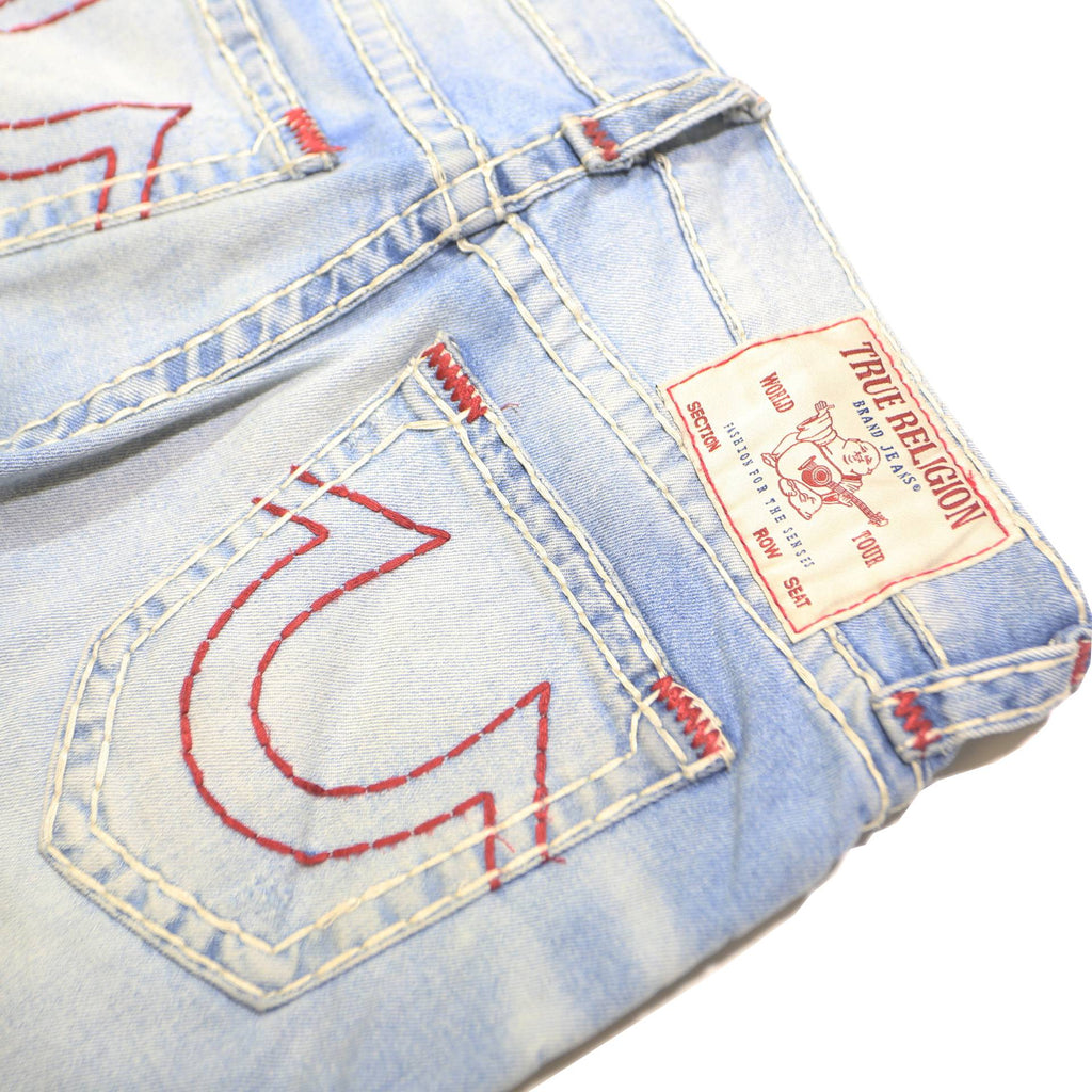 TRUE RELIGION Mens Shorts Blue Casual Denim M W32 Jeans Cut-Off Frayed Hem