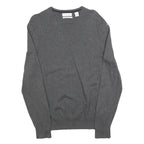CALVIN KLEIN Mens Grey Plain Cotton Crew Neck Basic Knit Jumper S Soft Casual