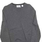 CALVIN KLEIN Mens Grey Plain Cotton Crew Neck Basic Knit Jumper S Soft Casual