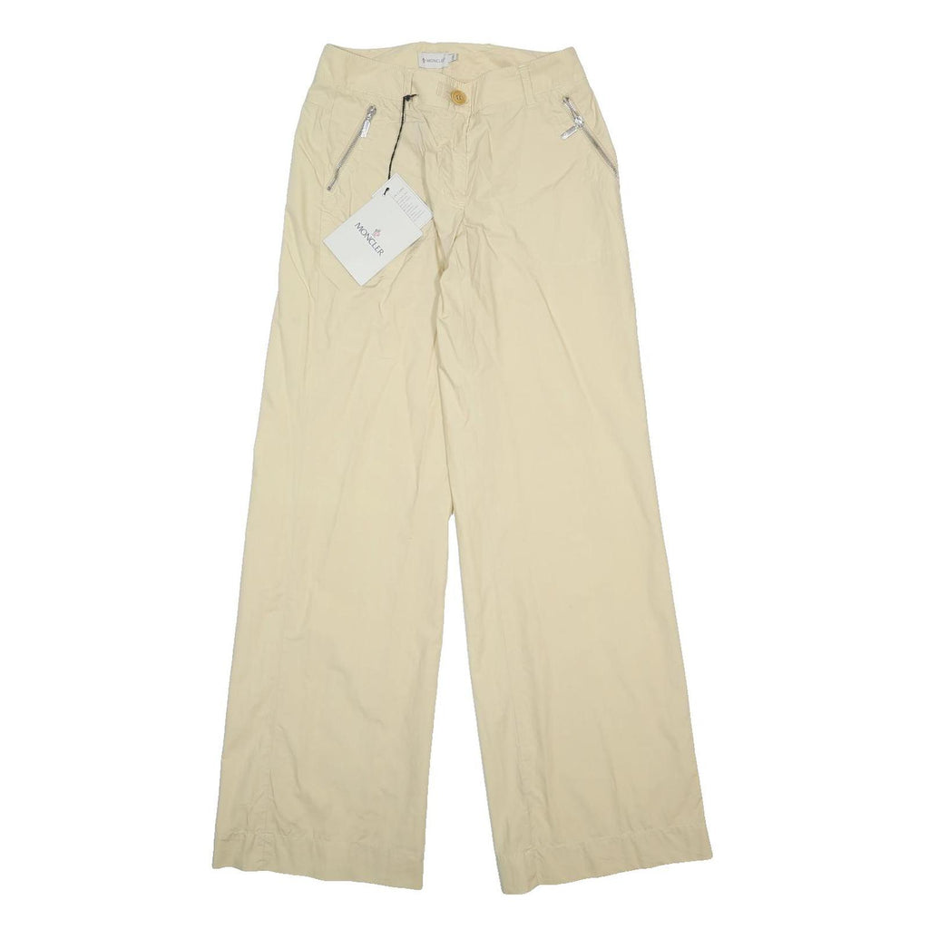 MONCLER Womens Cotton Beige Relaxed Wide-Leg Trousers W26 L34 Stylish Zip