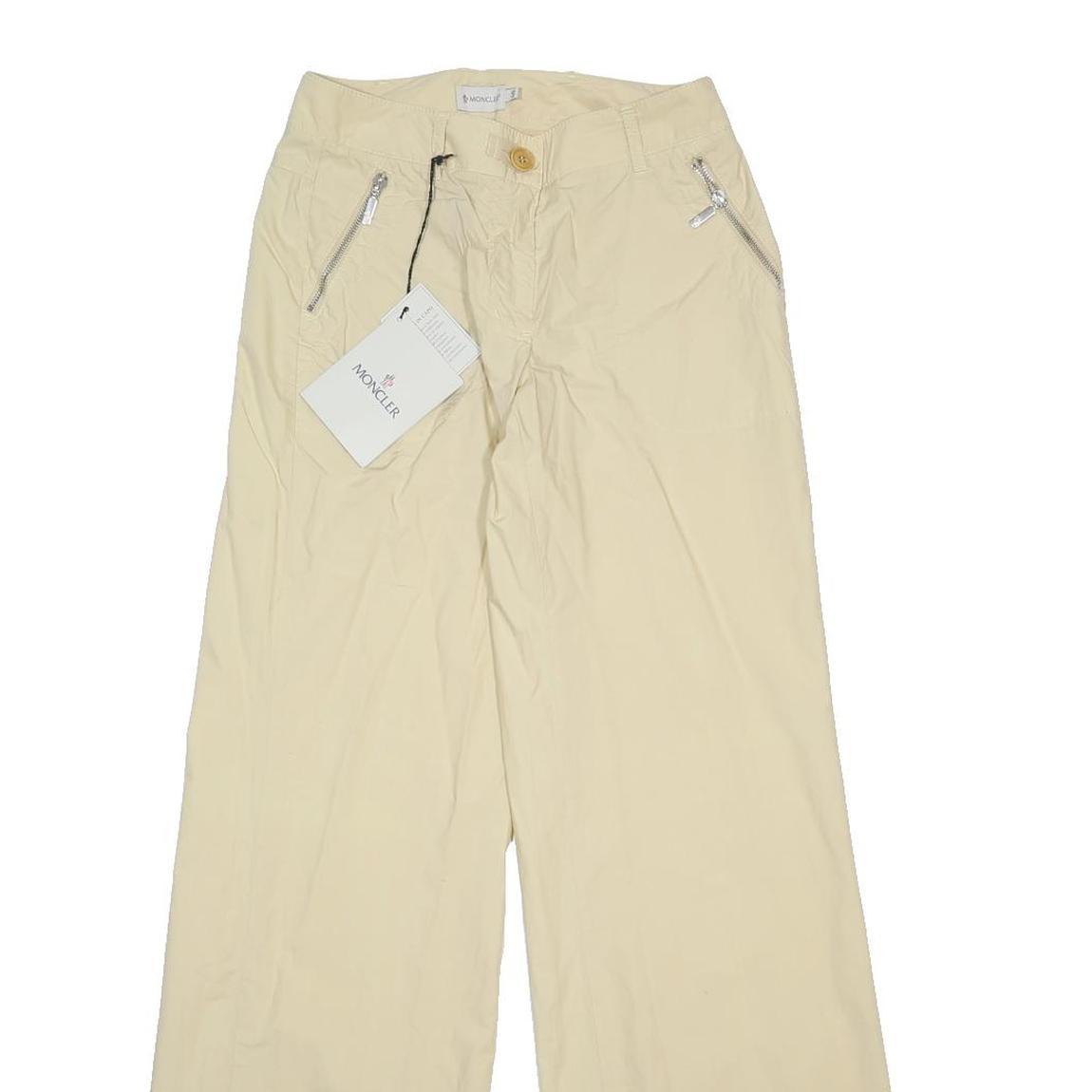 MONCLER Womens Cotton Beige Relaxed Wide-Leg Trousers W26 L34 Stylish Zip