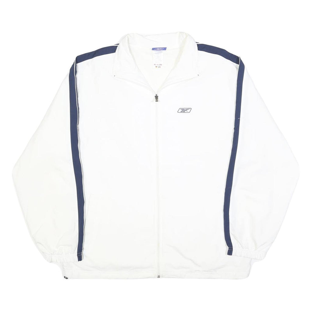 REEBOK Mens White & Navy Track Jacket L Polyester Blend Zip Retro Sportswear