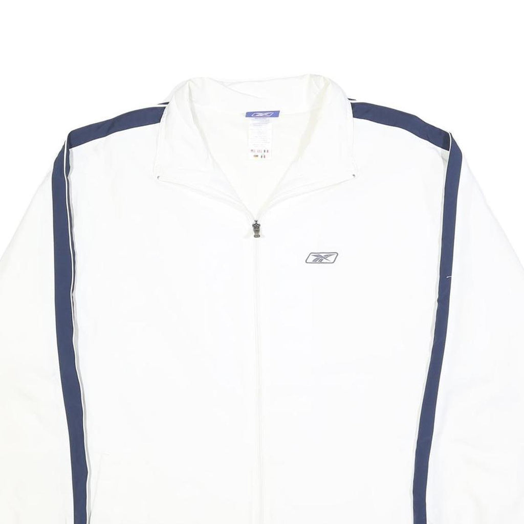 REEBOK Mens White & Navy Track Jacket L Polyester Blend Zip Retro Sportswear